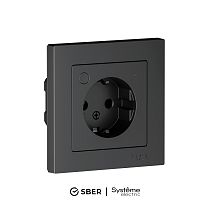 ATLASDESIGN SMART РОЗЕТКА с заземл., со шт., Zigbee, L+N, 16А, мех., КАРБОН