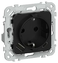 FLITE Розетка 1-местная с заземлением с защитными шторками 16А с USB A+C 20Вт безвинтовое крепление РСЮшс11-1-ФлЧ черный IEK