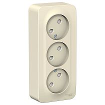 Blanca открытая установка с изолированной пластиной Молочный Розетка тройная без заземления со шторками 16А Systeme Electric (Schneider Electric)