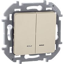 INSPIRIA Выключатель 2-клавишный с подсветкой/индикацией 10А безвинтовое крепление слоновая кость