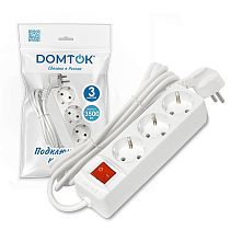 Удлинитель быт. "DOMTOK" 3гн., ПВС 3*1, 3,5кВт, з/к, выкл. 3м