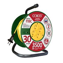 Удлинитель силовой на катушке 4 гнезда 16А IP20 3500 Вт 30м Союз