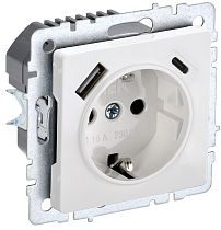 Розетка BRITE одноместная с заземлением с защитными шторками 16А с USB A+C 18Вт РЮш11-1-БрБ белый  IEK