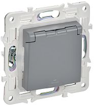 SKANDY Розетка 1-местная с заземлением с защитными шторками и крышкой 16А IP44 SK-R11Gr серый IEK