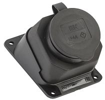 Розетка одноместная Омега РБу13-1-0м IP44 с защитной крышкой угловая настен. с заземлением каучук черный  IEK