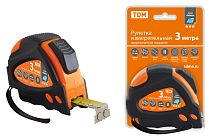 Рулетка 3 м х 16 мм, тройная фиксация, автостоп, обрезиненный корпус, магнит, "Алмаз"  TDM