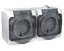 ЭТЮД открытая установка Белый Розетка двойная с заземлением со шторками, с крышкой IP44 Systeme Electric (Schneider Electric)