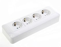 Четырехклавишная розетка Blanca открытой установки, белая, с монтажной пластиной, с заземлением и со шторками, 16А, Schneider Electric RA16-411M-B (оптовая упаковка) Systeme Electric (Schneider Electric)