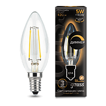 Лампа светодиодная Gauss Filament Свеча E14 5Вт 420lm 2700К Лампа светодиодная Gauss Filament Свеча E14 5Вт 420lm 2700К