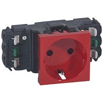 Розетка немецкий стандарт 2К+З с заземлением красная без зажимов Mosaic Legrand