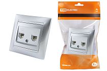 Розетка двойная телефонная RJ11  серебр. металлик "Лама"  TDM