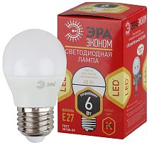 Лампа светодиодная ЭРА RED LINE ECO LED P45-6W-827-E27 шар теплый белый свет Лампа светодиодная ЭРА RED LINE ECO LED P45-6W-827-E27 шар теплый белый свет