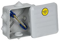 Коробка уравнивания потенциалов КУП КМ41361 с защелкивающейся крышкой 100х100х50мм IP44 6 гермовводов (RAL 7035)  IEK Коробка уравнивания потенциалов КУП КМ41361 с защелкивающейся крышкой 100х100х50мм IP44 6 гермовводов (RAL 7035)  IEK