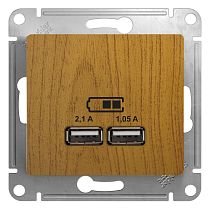 Glossa Дерево Дуб USB Розетка, 5В/2100мА, 2х5В/1050мА Systeme Electric (Schneider Electric)