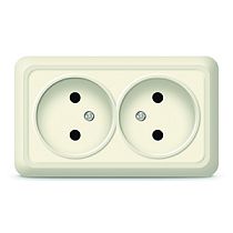 Розетка двухместная серия "Олимп" б/з, о/у, 16А, 220В, "слоновая кость" (ivory) (еврослот) UNIVERSAL