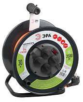 Удлинитель силовой ЭРА с заземлением и выключателем IP44 на металлической катушке 4 розетки 30м ПВС