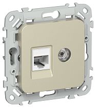 FLITE Розетка 2-местная RJ45/TV категория 5Е UTP РКТВ5е-2-0-ФлШ шампань IEK