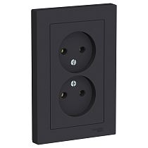 AtlasDesign Карбон Розетка без заземления двойная 16А, (в сборе с рамкой) Systeme Electric (Schneider Electric)