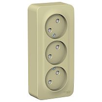 Blanca открытая установка с изолированной пластиной Бежевый Розетка тройная без заземляющего контакта со шторками 16А Systeme Electric (Schneider Electric)