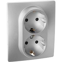 INSPIRIA Розетка 2-местная с заземлением с защитными шторками 16А в сборе алюминий