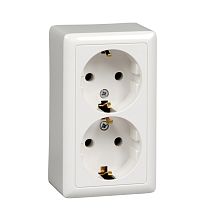 Двухклавишная розетка ХИТ открытой установки с изолирующей пластиной, с заземлением, белая, 16А, Schneider Electric RA16-238I-B Systeme Electric (Schneider Electric)