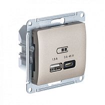 Glossa Титан Розетка USB A + тип-C 45W высокоскор.заряд. QC, PD, механизм Systeme Electric (Schneider Electric)