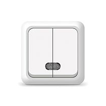 Выключатель двухклавишный с подсветкой Олимп, открытой установки, 10А, 220В, белый UNIVERSAL