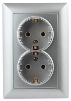 Розетка ЭРА Intro Solo 4-205-03 с заземлением двойная 2X2P+E Schuko, 16А-250В, IP20, скрытой установки, алюминий