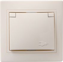 РСбш10-3-ККм Розетка 1местная с заземления с защитными шторками  с крышкой 16А Кварта (кремовый) IEK