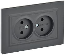 Розетка BRITE двухместная без заземления без защитных шторок 10А в сборе РС12-2-БрГ графит  IEK