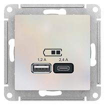 AtlasDesign Жемчуг USB Розетка A+С, 5В/2,4А, 2х5В/1,2А Systeme Electric (Schneider Electric) AtlasDesign Жемчуг USB Розетка A+С, 5В/2,4А, 2х5В/1,2А Systeme Electric (Schneider Electric)