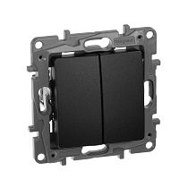ETIKA Выключатель 2-клавишный проходной 10А безвинтовое крепление антрацит