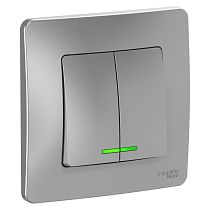Blanca скрытая установка Алюминий Выключатель 2 клавишный с подсветкой 10А Systeme Electric (Schneider Electric) Blanca скрытая установка Алюминий Выключатель 2 клавишный с подсветкой 10А Systeme Electric (Schneider Electric)