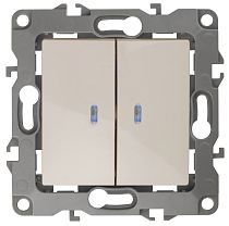 Выключатель ЭРА 12 12-1105-02 10А 250В слоновая кость двухклавишный с подсветкой Выключатель ЭРА 12 12-1105-02 10А 250В слоновая кость двухклавишный с подсветкой