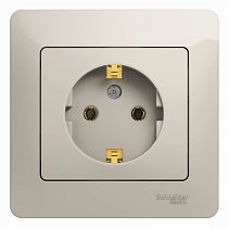 Glossa Молочный Розетка с заземлением (в сборе с рамкой) Systeme Electric (Schneider Electric)