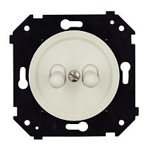 Выключатель двухклавишный проходной (скрытый монтаж), пластик, цвет Слоновая кость матовый (тумблерный) Bironi