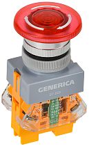 Кнопка управления D7-DZS "Грибок" d=22мм 1з+1р поворотная с подсветкой и фиксацией красная GENERICA IEK