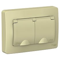 Blanca скрытая установка Бежевый Розетка двойная с заземляющим контактом со шторками,с крышкой, 16А, IP44 Systeme Electric (Schneider Electric)