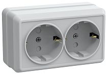 РСш22-3-ОБ Розетка 2местная с заземления с защитными шторками 16А открытое устройство ОКТАВА (белый) IEK