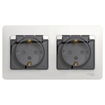 Glossa Белый Розетка двойная с заземлением, со шторками, в сборе, IP44 Systeme Electric (Schneider Electric)