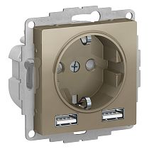 AtlasDesign Шампань Розетка 16А c 2 USB A+A, 5В/2,4А, 2х5В/1,2А Systeme Electric (Schneider Electric)