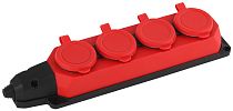 Колодка каучуковая ЭРА с заземлением 4 розетки 16А IP44, Красный, K-4e-RED-IP44