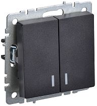 BRITE Выключатель 2-клавишный с индикацией 10А безвинтовое крепление ВС11-2-1-БрЧ черный IEK