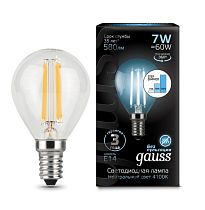 Лампа светодиодная Gauss Filament Шар E14 7Вт 580lm 4100K step diммable Лампа светодиодная Gauss Filament Шар E14 7Вт 580lm 4100K step diммable