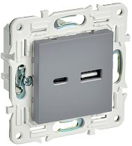 SKANDY Розетка USB A+C 3,1А SK-R14Gr серый IEK