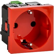 Розетка с заземляющим контактом без защитной шторки и безвинтовым зажимом (2 модуля) красная