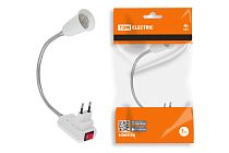 Переходник вилка-Е27 гибкий 300мм с выключателем, белый,  TDM