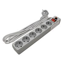 Фильтр сетевой ПВС 3*0,75 6 гнезд, выключатель с индикацией, с заземлением, защитные шторки, серый 5м UNIVERSAL