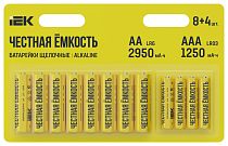 Батарейка щелочная Alkaline LR6/AA+LR03/AAA (8+4шт/блистер) IEK