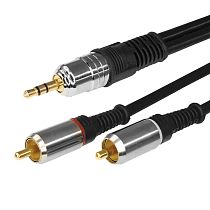 Шнур Стерео 3,5мм - 2 RCA, 3м (GOLD-металл) REXANT